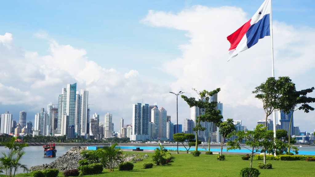 Panama City centre park surrounded by skyscrapers